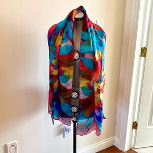 Large oblong 100% silk scarf or shawl, made in India, bold colours, has tags